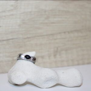 Anillo de Acero Plata con Perla Negra
