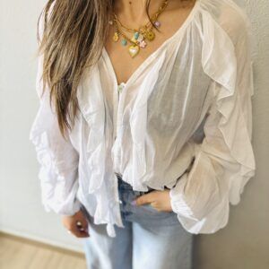 Camisa de Manga Larga con Volantes y Botonera BLANCA