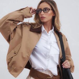 Bomber Camel con Cuello de Micropana Chocolate